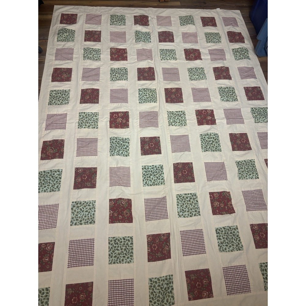 Rectangle Quilted Tablecloth Patchwork Cotton 79 X 55 Taupe Maroon Green